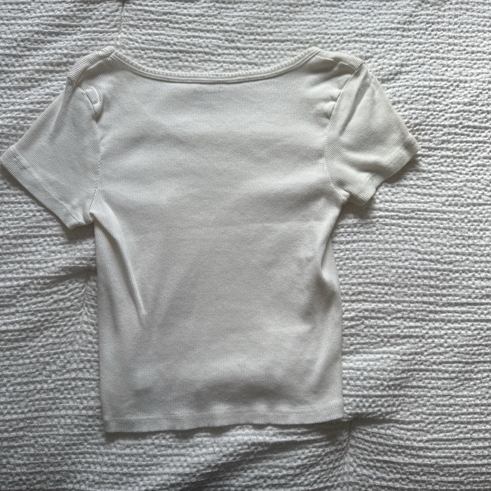Brandy Melville White Ribbed Short-Sleeve Scoop Neck Top